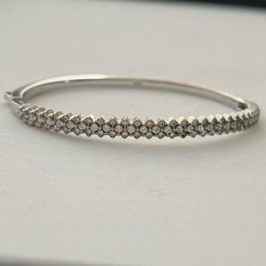 Vintage 925 Sterling Silver CZ Faux Diamond Spiky Pave Setting Bangle Bracelet